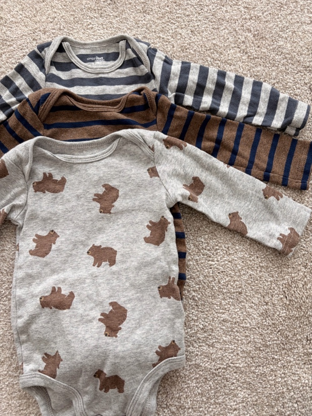 Carter’s Striped Baby Onesies in Gray, Brown, Navy